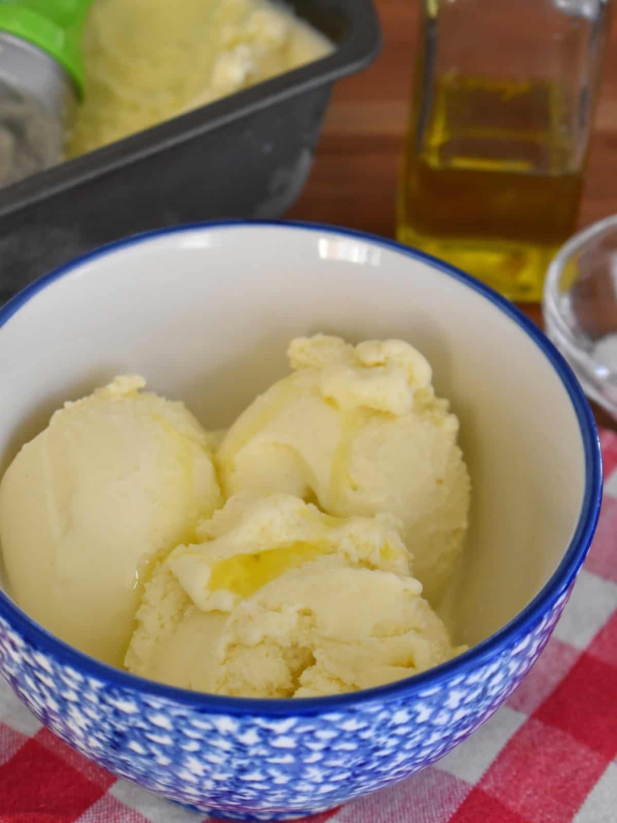 Olive Oil Gelato in a bowl. 
