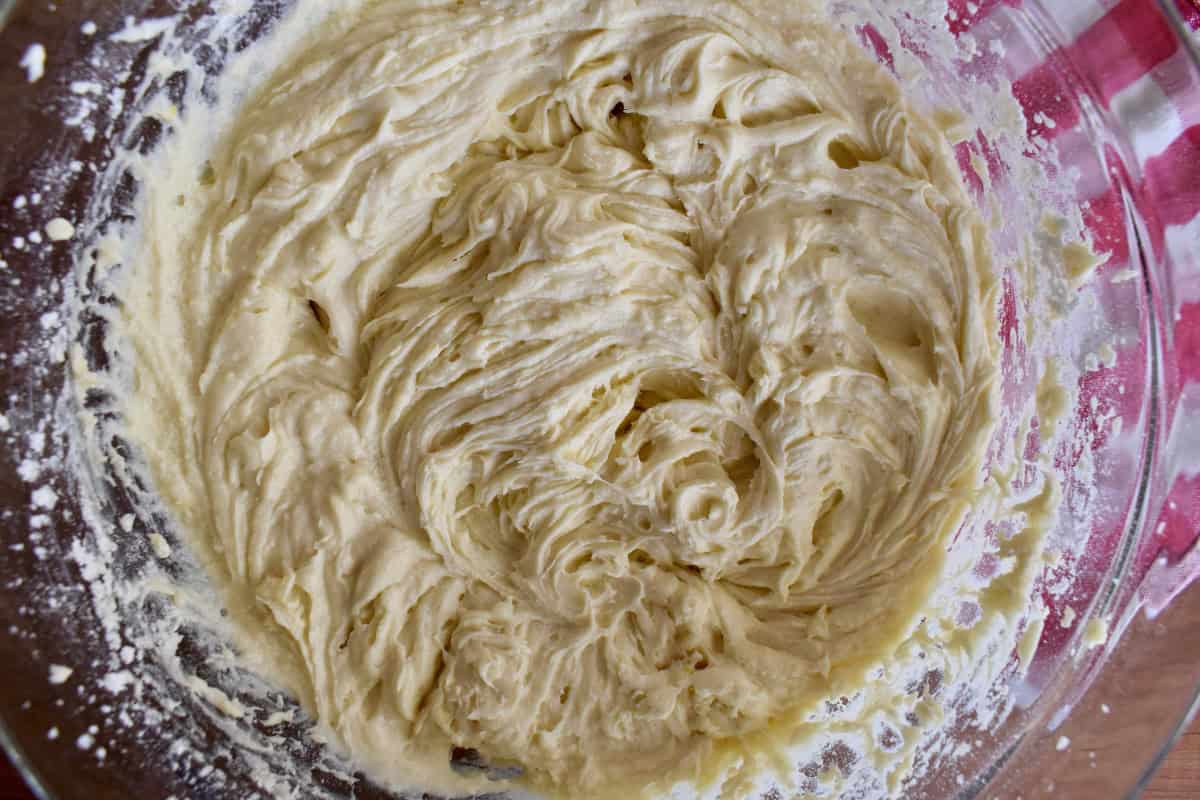 Batter in a glass bowl. 